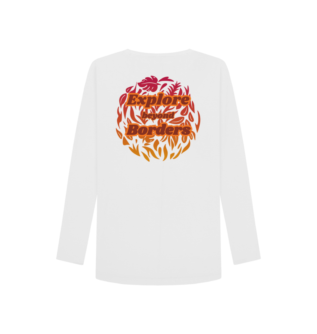 White Printed Long Sleeve T Shirt Back