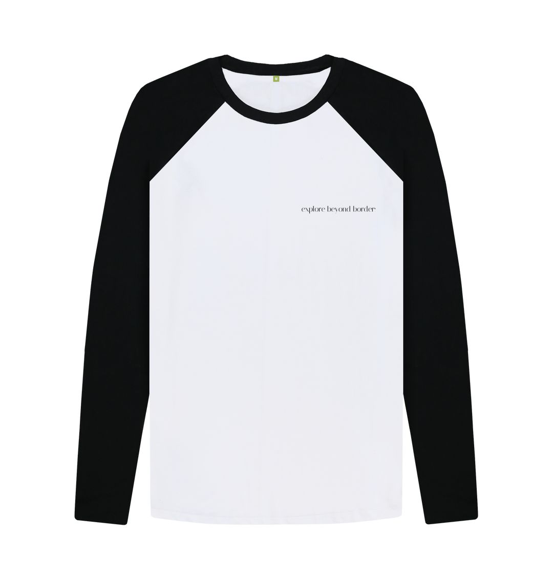 Black-White Explore Beyond Borders baseball shirt